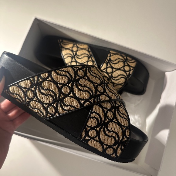 Stella McCartney Black and Cream Sandals with Monogram Pattern - Picture 1 of 6